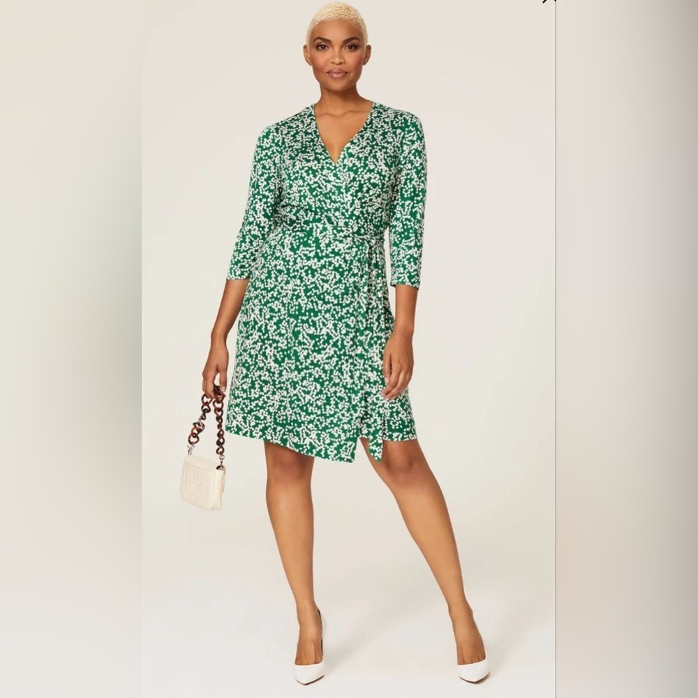 NWT NEW Diana Furstenberg green midi printed wrap dress size XL 100% silk